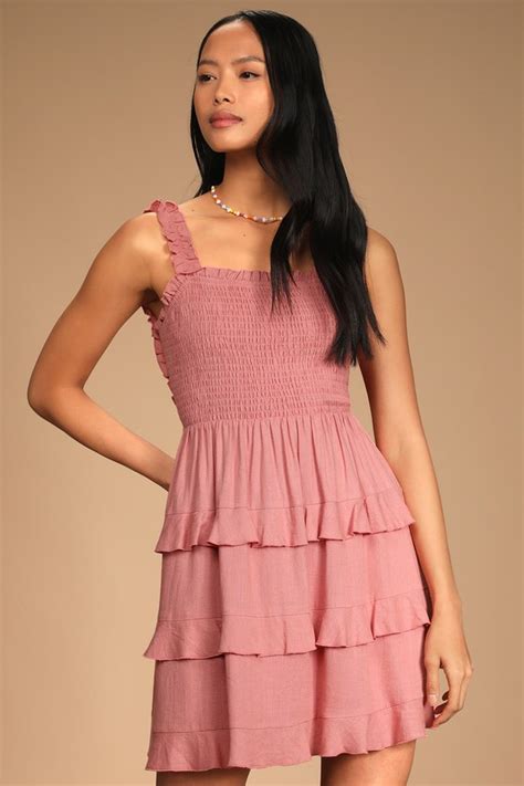 Mauve Pink Dress Tie Back Dress Smocked Dress Linen Dress Lulus