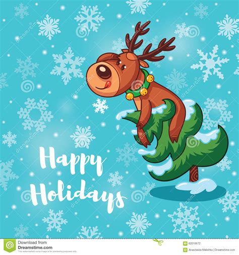 Choose from 1200+ christmas cartoon graphic resources and download in the form of png, eps, ai or psd. Happy Holidays Card With Cute Cartoon Deers Stock Vector ...
