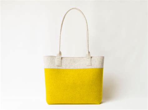Wool Felt Tote Bag Oatmeal And Mustard Made In Italy