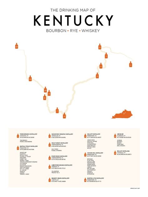 Kentucky Bourbon Trail Map Print Bourbon Lover Gift Whiskey Etsy In