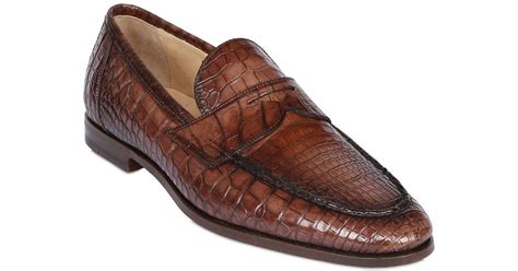 Santoni Crocodile Penny Loafers In Brown For Men Lyst