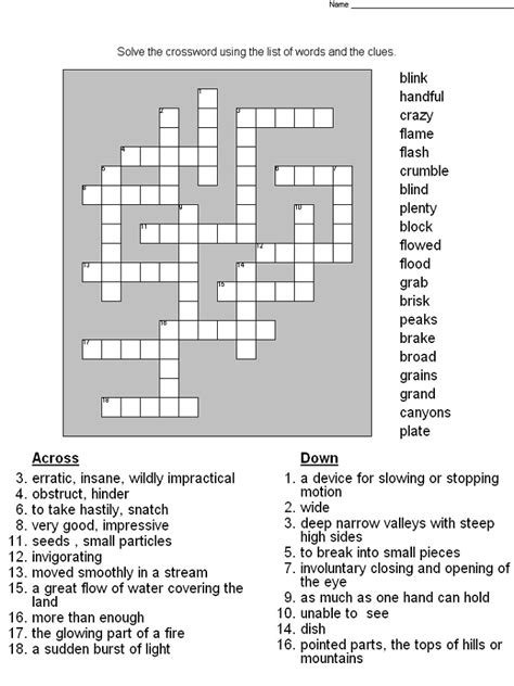 Crossword Puzzles For First Grade