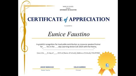 There are many designs available. Certificate of Appreciation for LAC Training (DepEd) - FREE TEMPLATE v1 - YouTube