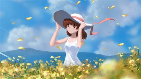 Download Wallpaper 1920x1080 Cute Anime Girl Outdoor Meadow