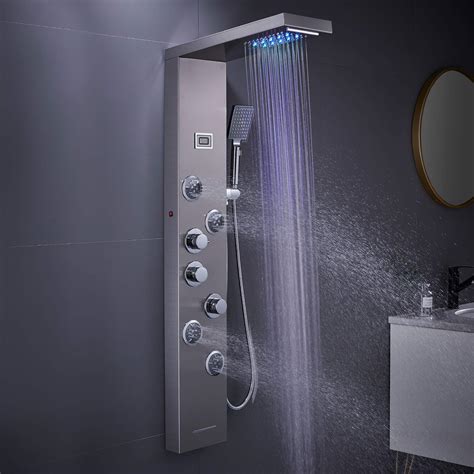Menatt Led Shower Panel Tower System 6 In 1 Stainless Steel Led Shower