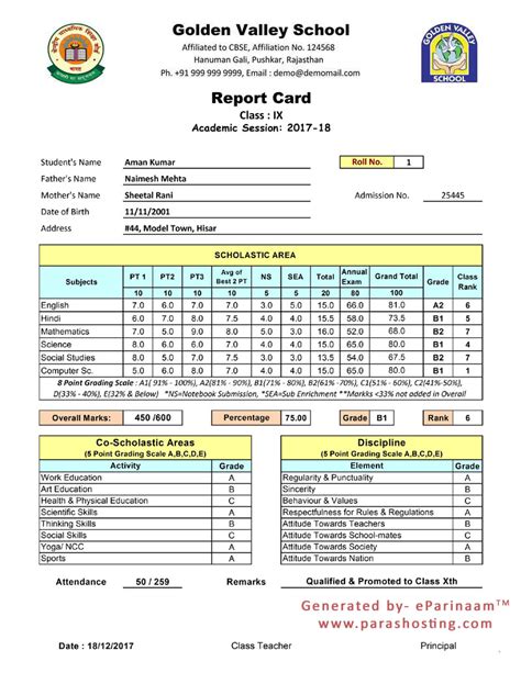 Grade 9 Report Card Template 2 Templates Example Temp