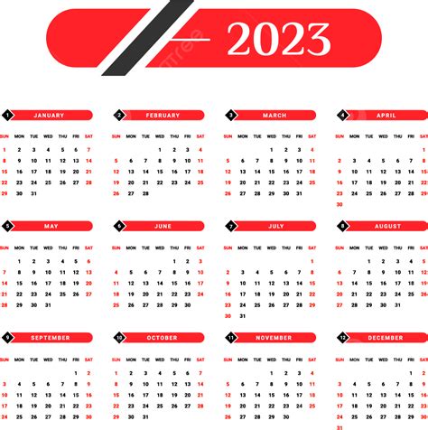 Calendário 2023 Com Vermelho E Preto Png Calendário Calendário 2023