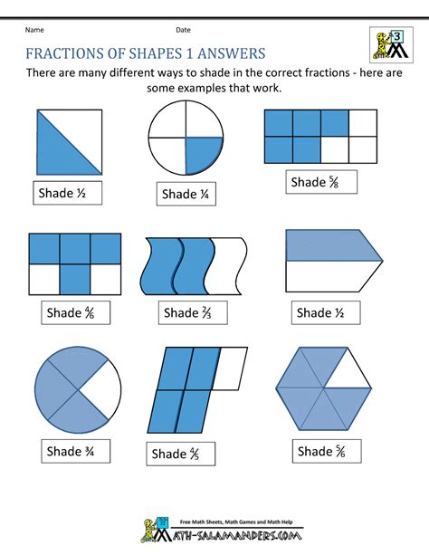 Fractions Of Shapes 1 Answers Fractions Of Shapes Fractions Shapes