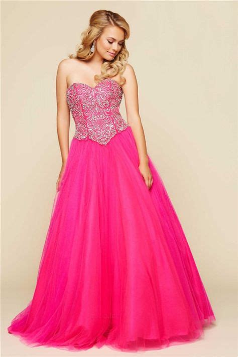 Glamour Ball Gown Strapless Corset Long Hot Pink Tulle Beaded Prom Dress Beaded Prom Dress