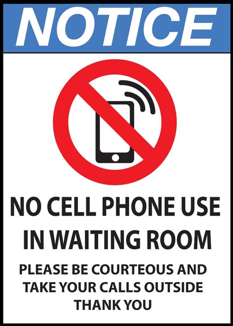 Zing Enterprises Eco Safety Sign Notice No Cell Phone Use In Waiting