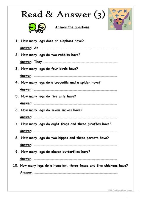 read answer  answer  questions worksheet