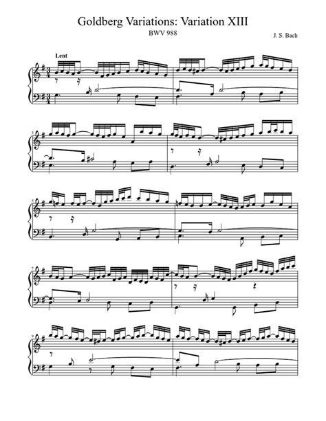 Bwv 988 Goldberg Variations Variation Xiii Sheet Music For Harp Solo