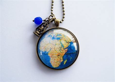 Large Globe Necklace Map Pendant Necklace Vintage Map Jewelry