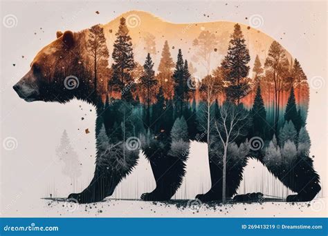 Double Exposure Bear And Forest Stock Image Image Of Pine Landscape