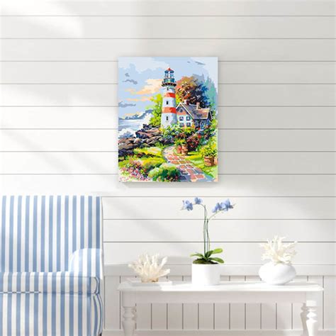 Paint By Number Kit Adult Lighthouse Framed Canvas Etsy