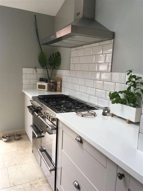 Browse our range of kitchen worktops online at ikea, including oak worktops and wooden worktops. Grey Howdens burford kitchen with white subway tiles and ...