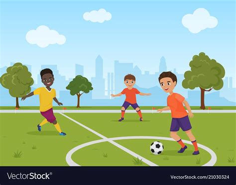 Boys Kids Playing Soccer Football Vector Image On Vectorstock