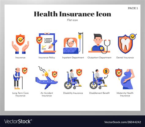 Health Insurance Icons Flat Pack Royalty Free Vector Image
