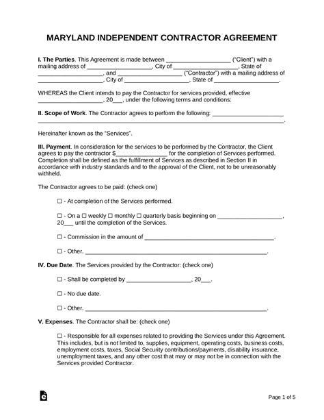 Collection of most popular forms in a given sphere. Free Maryland Independent Contractor Agreement - Word ...