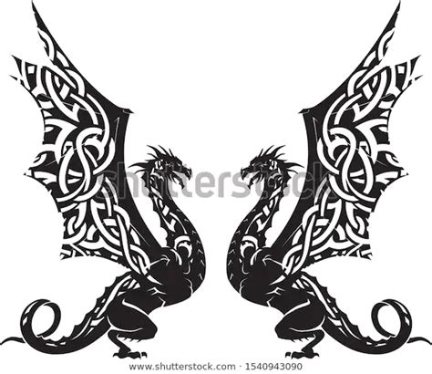 Celtic Dragon Guardians Tattoo Style Illustration Stock Image