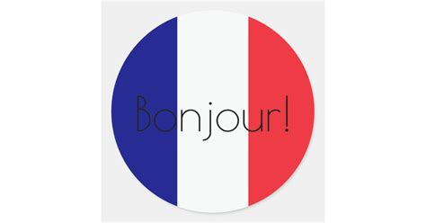 Bonjour French Flag Blue White Red Classic Round Sticker
