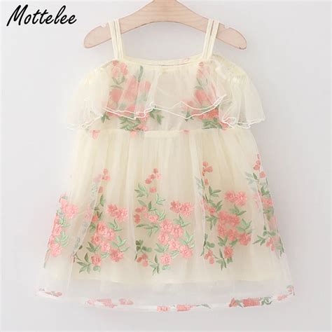 Mottelee Tulle Embroidery Dress For Girls Off Shoulder Strap Dresses