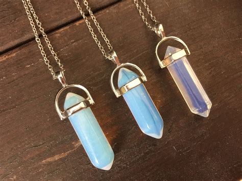 Opalite Crystal Point Necklace Silver Crystal Pendant