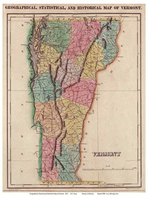 Vermont 1822 Custom State Map Carey Reprint Etsy