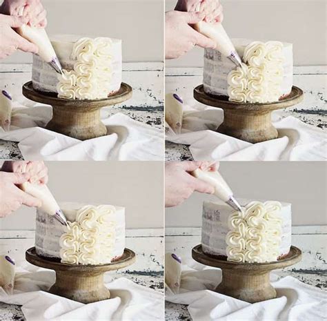 Cakes can also be filled with fruit preserves, nuts or dessert sauces (like pastry cream), iced with buttercream or other icings, and decorated with marzipan, piped borders, or candied fruit. frilly cake {a tutorial} | i am baker
