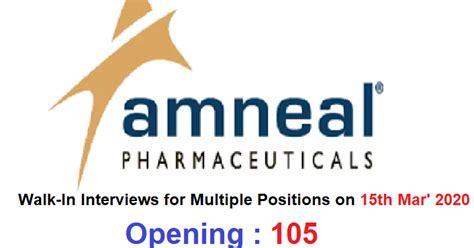 Amneal Pharma Mega Walk In Interviews For Multiple Positions 105
