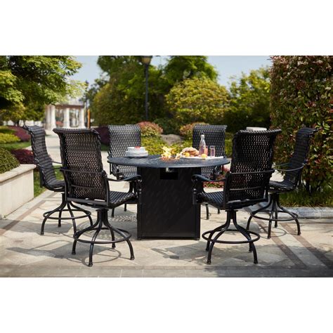 Darlee Victoria 7 Piece Resin Wicker Patio Counter Height Fire Pit Bar
