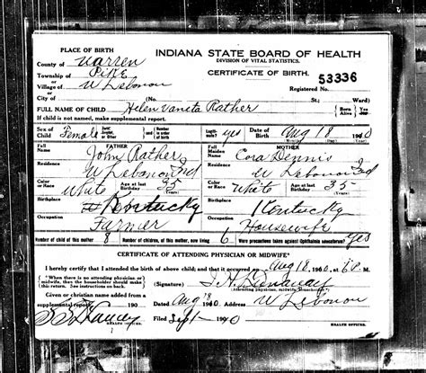 john rather discovered in indiana birth certificates 1907 1940 indiana state first daughter