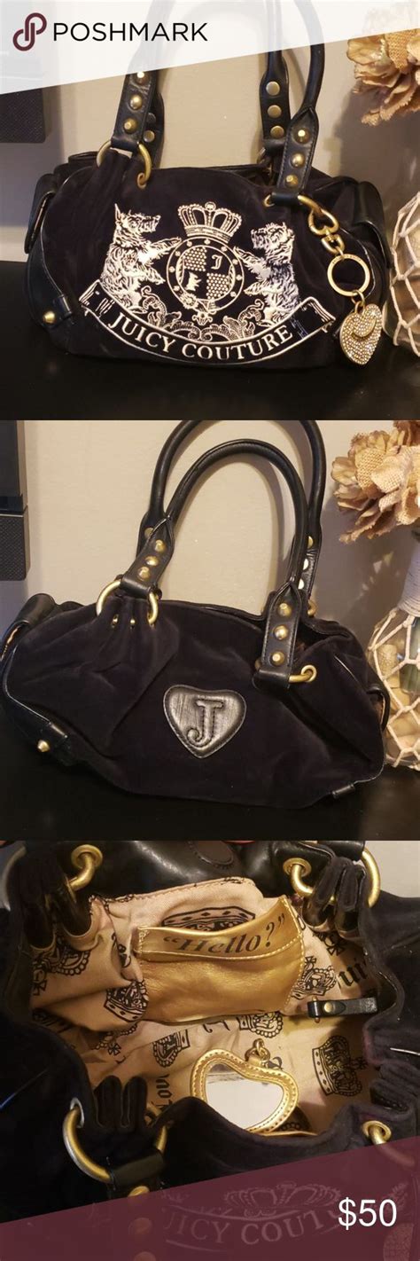 Authentic Juicy Couture Handbag Small Black Velour Handbag With Magnet
