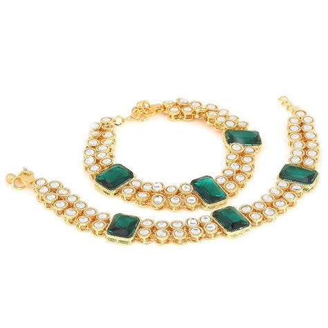 Etnico Gold Plated Kundan And Stone Studded Payalanklets For Women And Gi