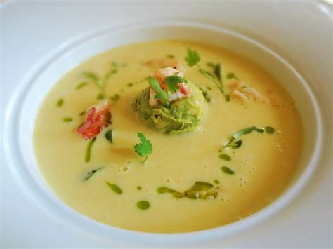 Chilled Corn Soup with Maine Lobster, Avocado & Jalapeño Oil | Food