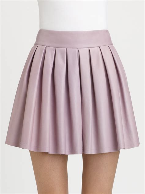 Alice Olivia Box Pleat Leather Skirt In Light Purple Purple Lyst