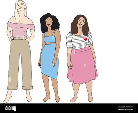 Illustration Of A Group Of Women With Different Body Shapes Women