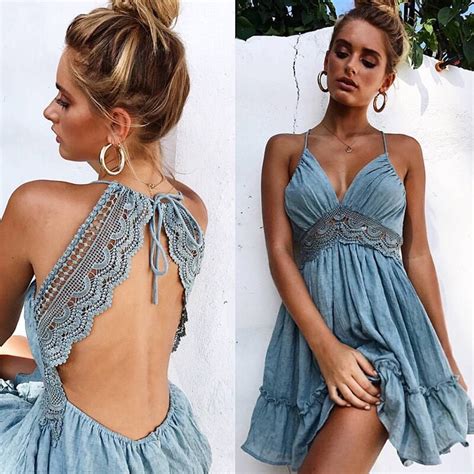 Hot Summer Women Sexy Dresses 2020 Back Lacing Straps Backless Dress