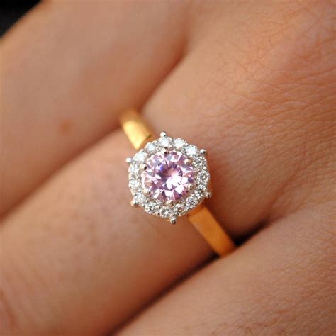 Pink Engagement Ring With Natural Diamonds And 18k Solid Gold Etsy