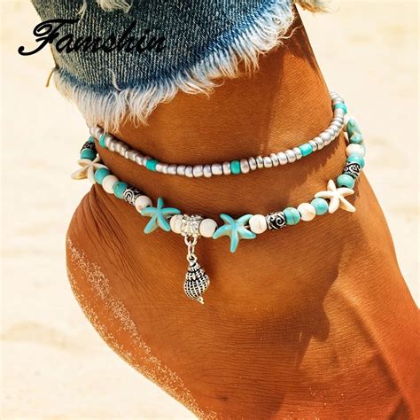 Famshin Vintage Conch Anklets For Women Bohemian Retro Rope Anklet