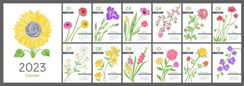 Calendar 2023 Year Sunflower Rose Tulip Flowers Calender Design