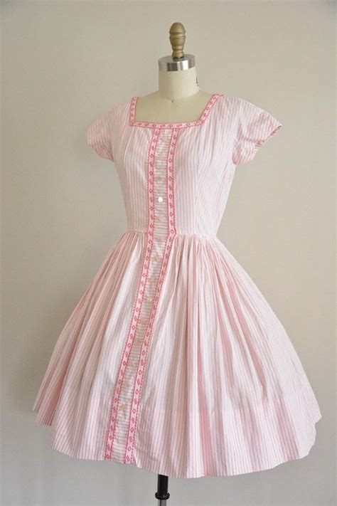 Vintage 50s Candy Stripe Dress 50s Pink Full Skirt Dress Candy Stop