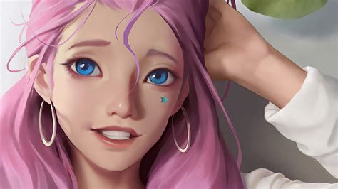 Download Blue Eyes Pink Hair Seraphine League Of Legends Video Game