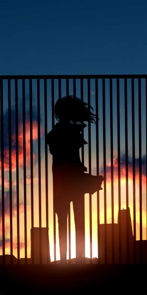 1080x2160 Anime Girl Watching Sunset Fence 4k One Plus 5thonor 7x