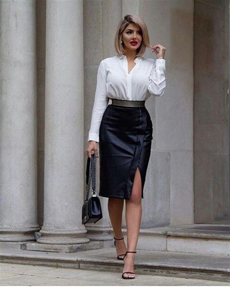 Secretary Outfit Ideas Pictures In 2020 Black Leather Skirts Leather Pencil Skirt Outfit