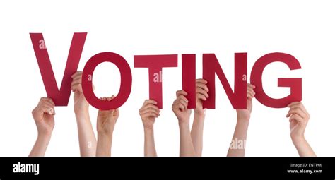 Many People Hands Holding Red Straight Word Voting Stock Photo Alamy
