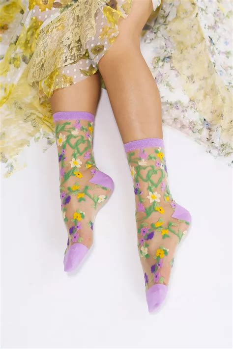 Sock Candy Heart Floral Sheer Sock Urban Outfitters