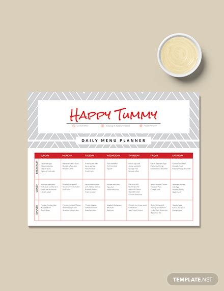 Daily Menu Template Word Doc Psd Apple Mac Pages