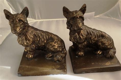 1930s Brass Scottie Scottish Terrier Dog Bookends 1888850286