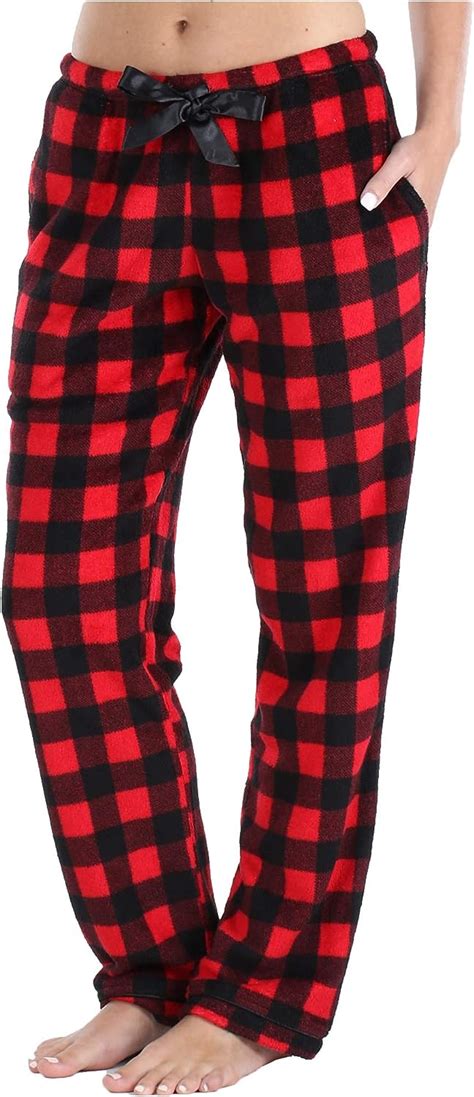 PajamaMania Pijama de forro polar para mujer Escocés rojo Medium